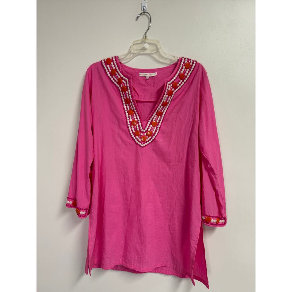 Barbara Gerwit Pink 100% Cotton Beaded Tunic Size L